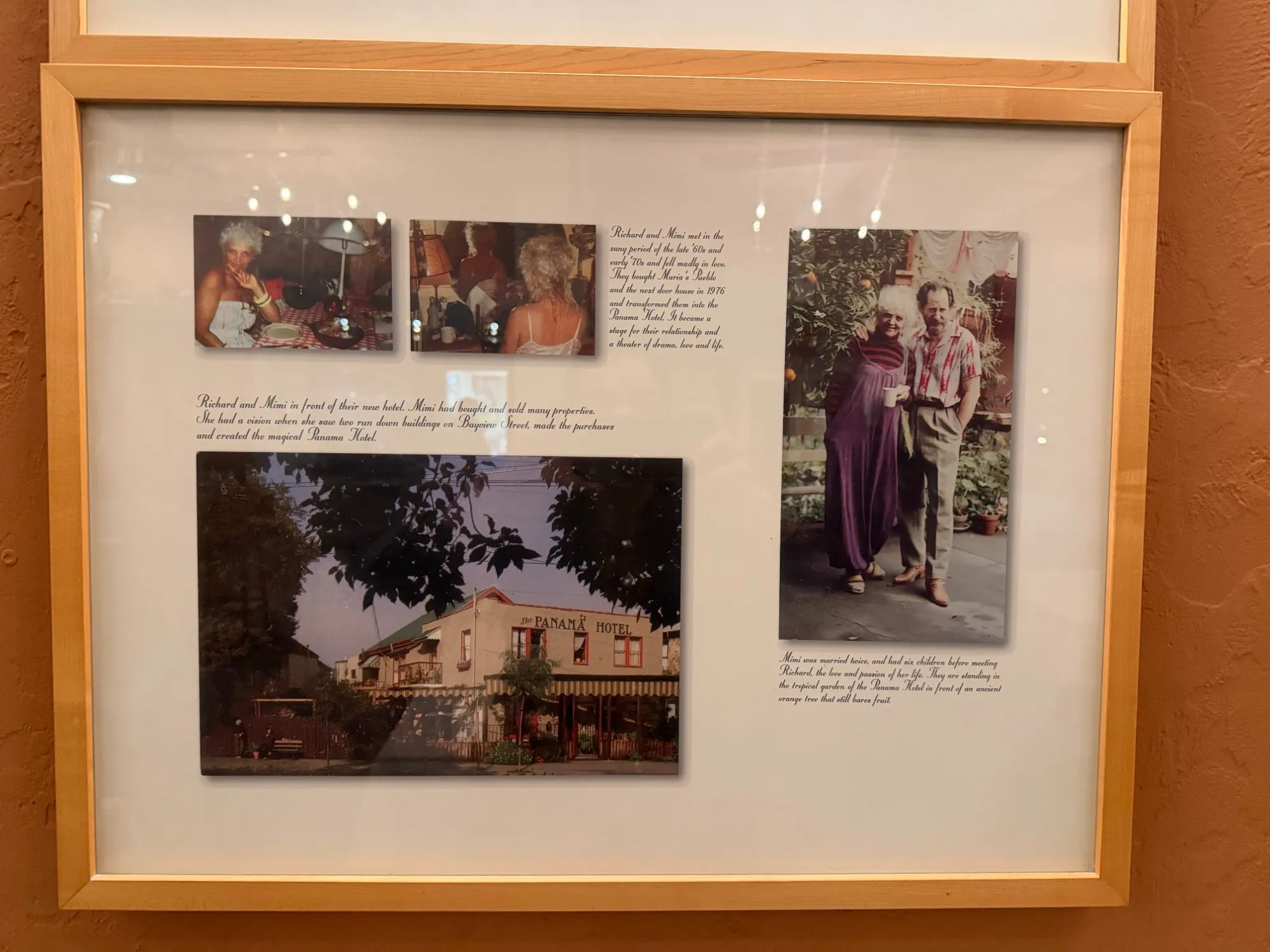 A framed display of Richard and Mimi, who renamed the property the Panama Hotel in 1976
